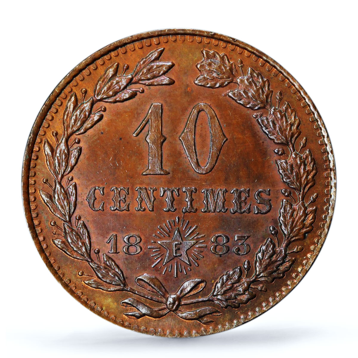 Madagaskar 10 centimes Ranavalona III ESSAI TRIAL SP63 PCGS bronze coin 1883