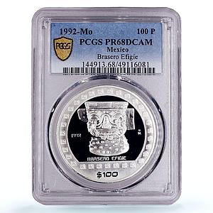 Mexico 100 pesos Precolombina Brasero Efigie Statue PR68 PCGS silver coin 1992