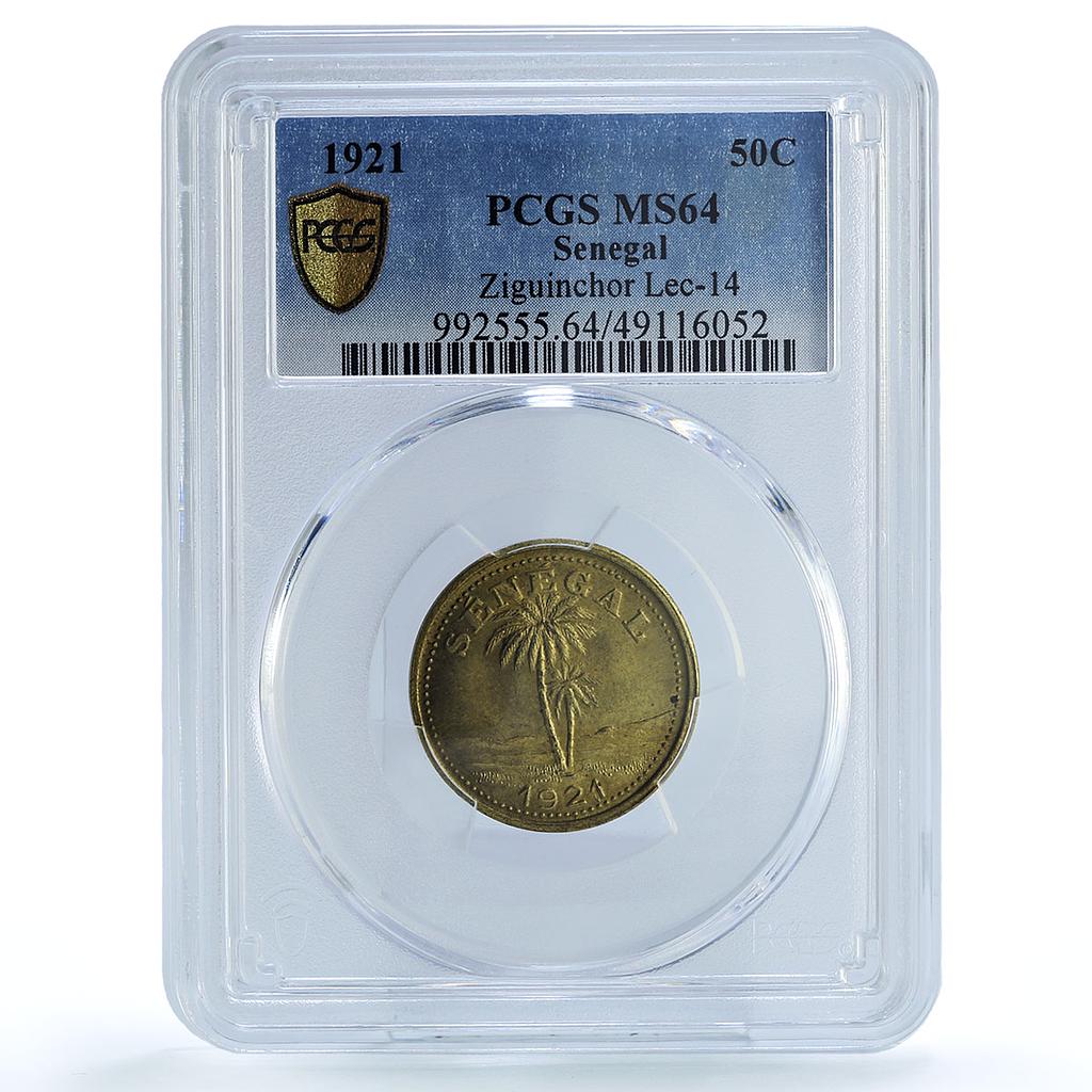 Senegal 50 centimes Ziguinchor Coinage Palm Tree MS64 PCGS brass coin 1921 Senegal 50 centimes Ziguinchor Coinage Palm Tree MS64 PCGS brass coin 1921