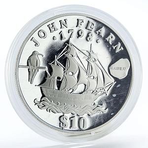 Nauru 10 dollars John Fearn ship proof silver coin 1994