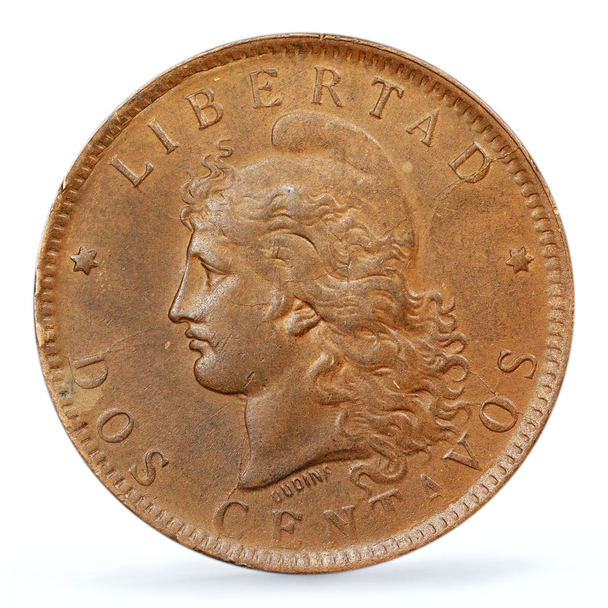 Argentina 2 centavos Republic Coinage Libertad KM-33 MS62 PCGS bronze coin 1892