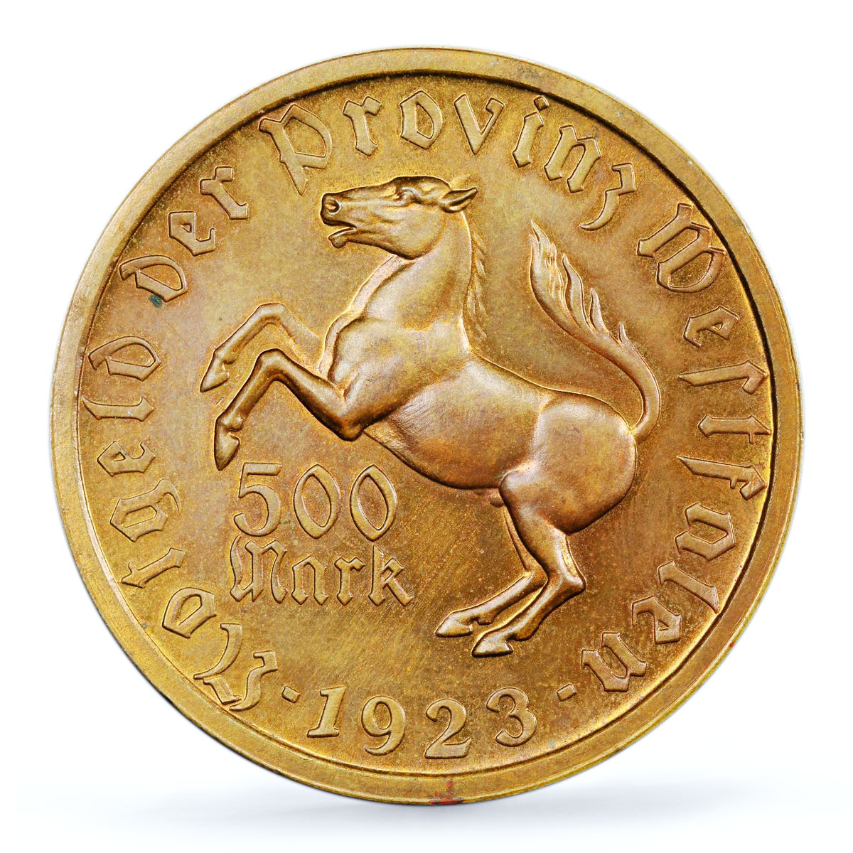 Germany Westphalia 500 mark Annette Hulshoff Horse MS64 PCGS brass coin 1923