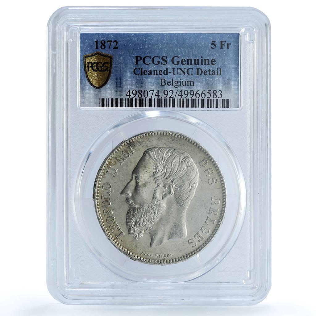 Belgium 5 francs King Leopold II Coinage KM-24 UNC PCGS silver coin 1872 Belgium 5 francs King Leopold II Coinage KM-24 UNC PCGS silver coin 1872