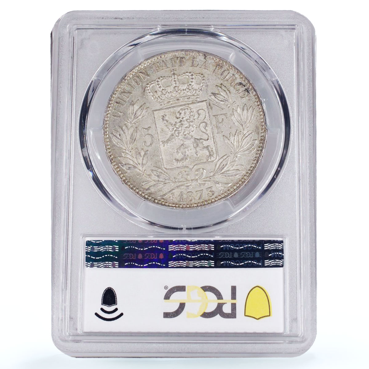 Belgium 5 francs Leopold II Coinage Position A KM-24 MS62 PCGS silver coin 1873