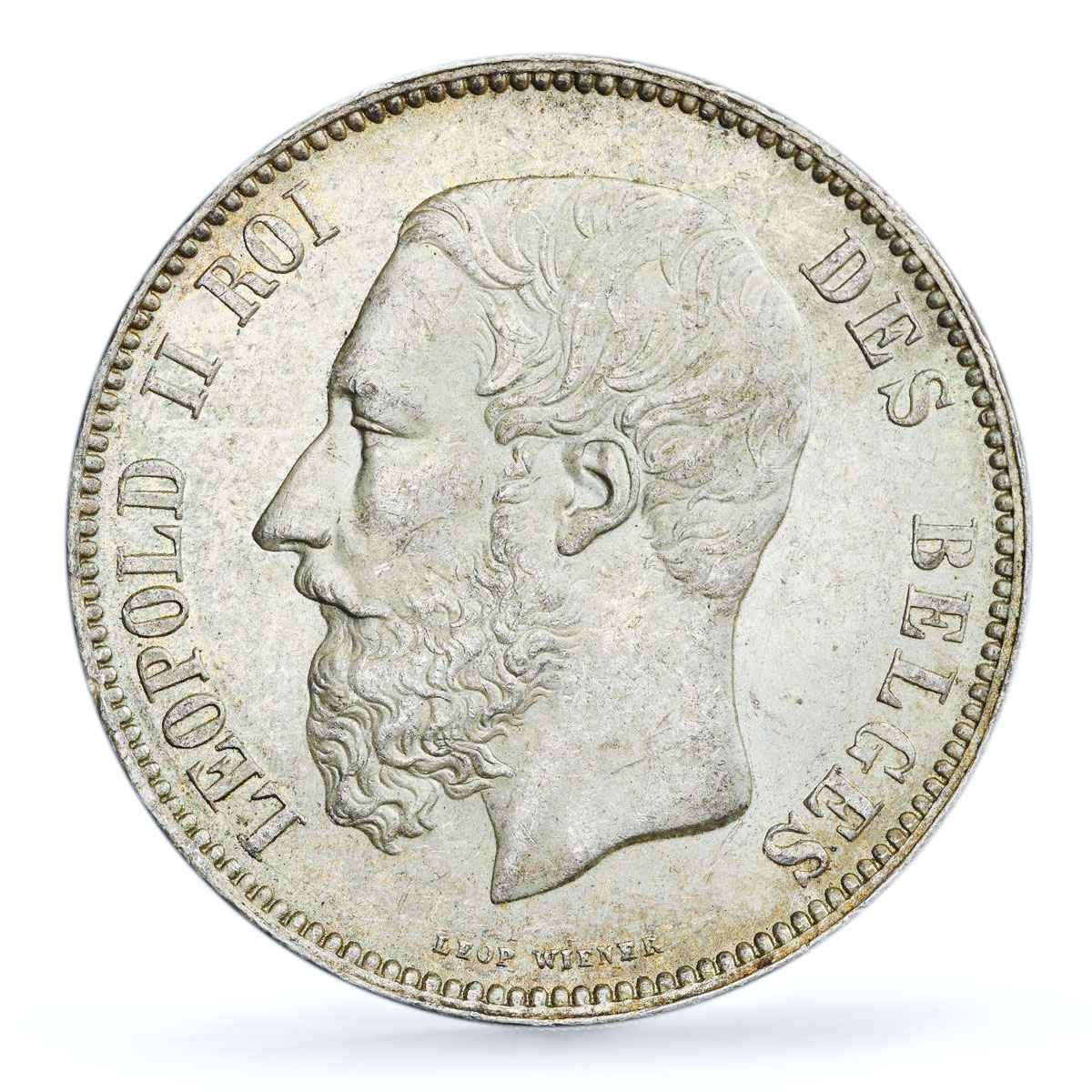 Belgium 5 francs Leopold II Coinage Position A KM-24 MS62 PCGS silver coin 1873