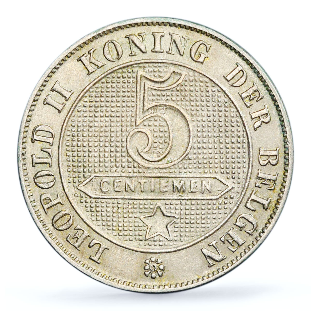 Belgium 50 centimes Leopold II Dutch Text Der Belgen MS62 PCGS silver coin 1901