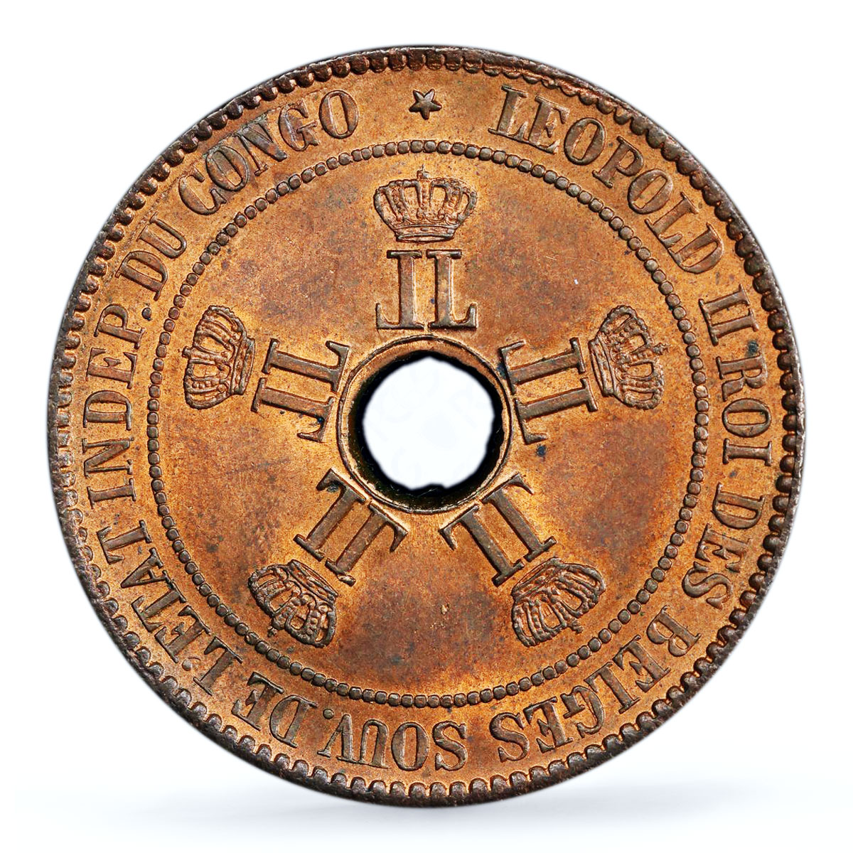 Belgium Congo Free State 10 centimes Leopold II Star MS63 PCGS copper coin 1894
