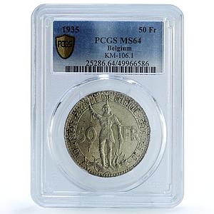 Belgium 50 francs Brussels Expo Railways KM-106.1 MS64 PCGS silver coin 1935