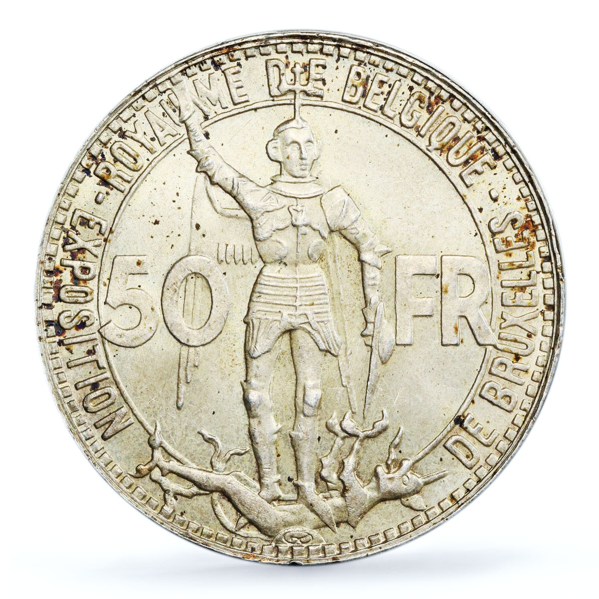 Belgium 50 francs Brussels Expo Railways KM-106.1 MS64 PCGS silver coin 1935