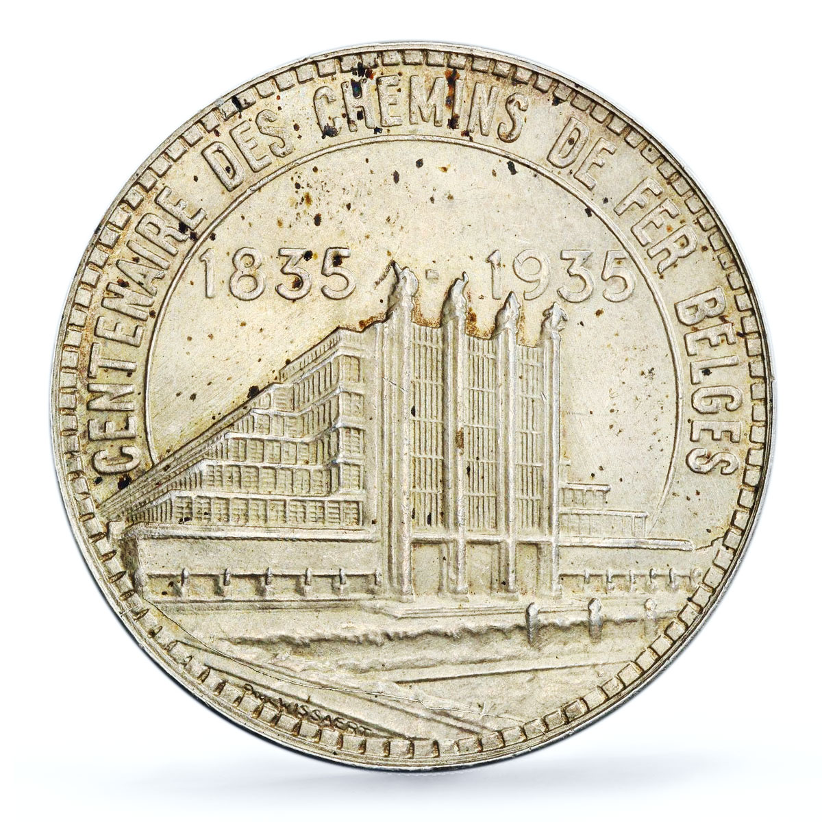 Belgium 50 francs Brussels Expo Railways KM-106.1 MS64 PCGS silver coin 1935
