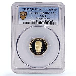 Chad 1000 francs Independence Lamy Politics &quot;1900&quot; PR68 PCGS gold coin 1970