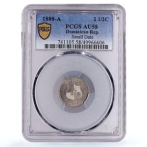 Dominican Republic 2 1/2 centavos Small Date Mark A KM-7 AU58 PCGS coin 1888