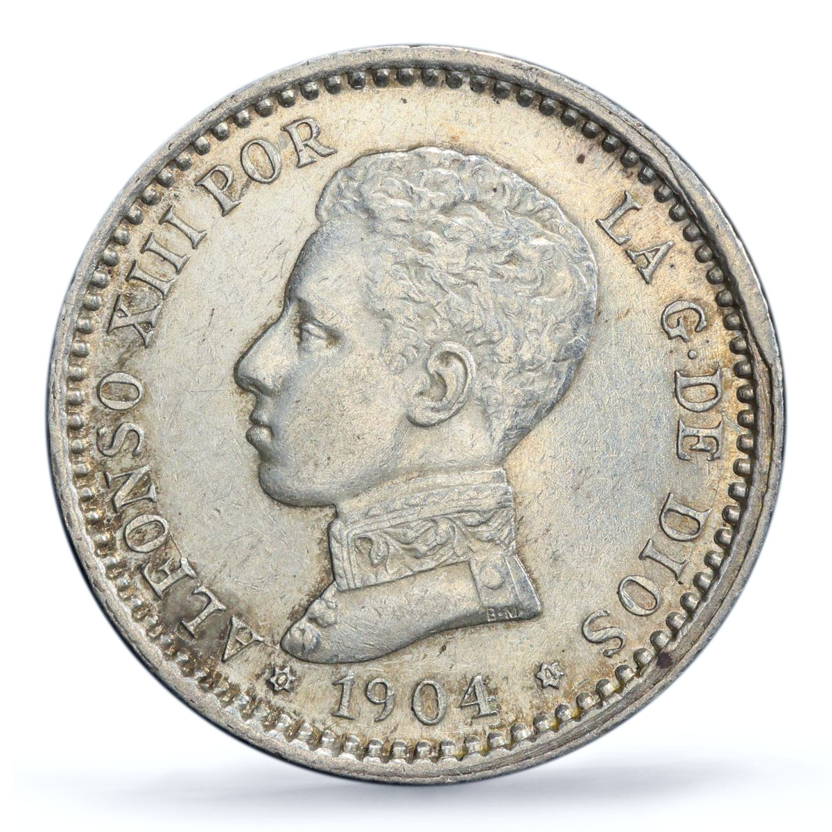 Spain 50 centimos King Alfonso XIII Coinage Mark SMV AU58 PCGS silver coin 1904