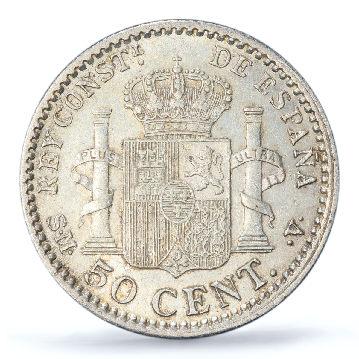 Spain 50 centimos King Alfonso XIII Coinage Mark SMV AU58 PCGS silver coin 1904