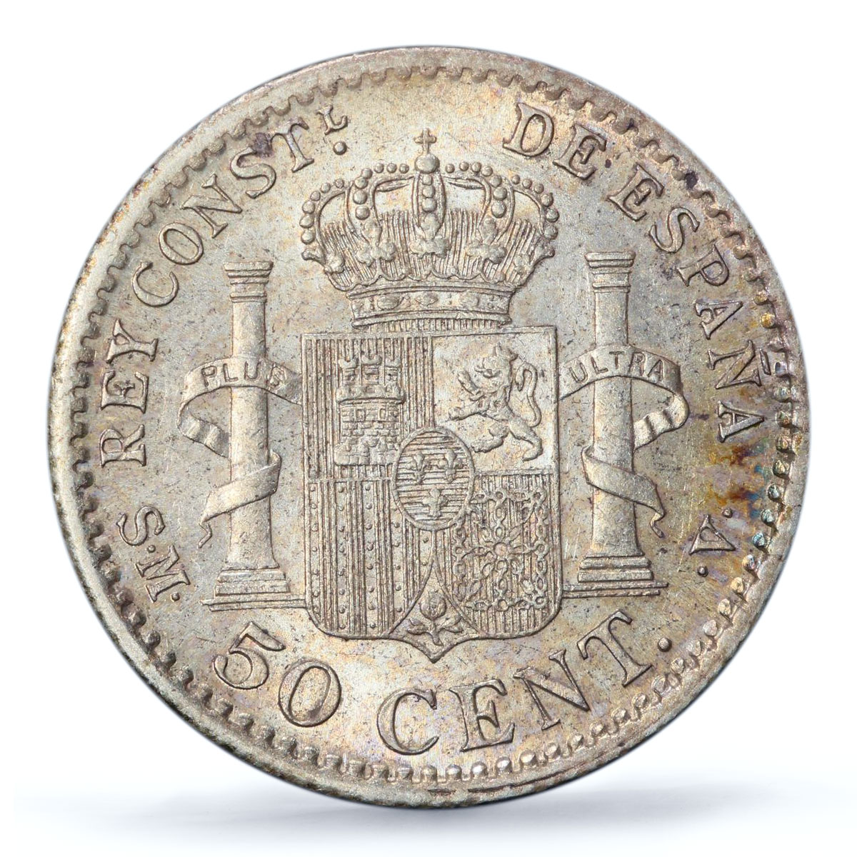 Spain 50 centimos King Alfonso XIII Coinage Mark SMV MS62 PCGS silver coin 1904