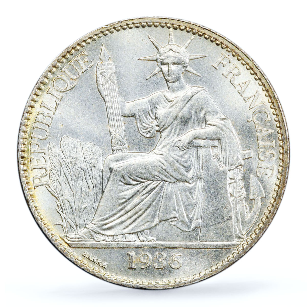 France French Indochina 50 cents Seated Marianne MS65 PCGS silver coin 1936