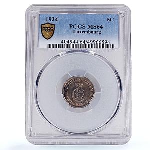 Luxembourg 5 centimes Duchess Charlotte Coinage MS64 PCGS CuNi coin 1924