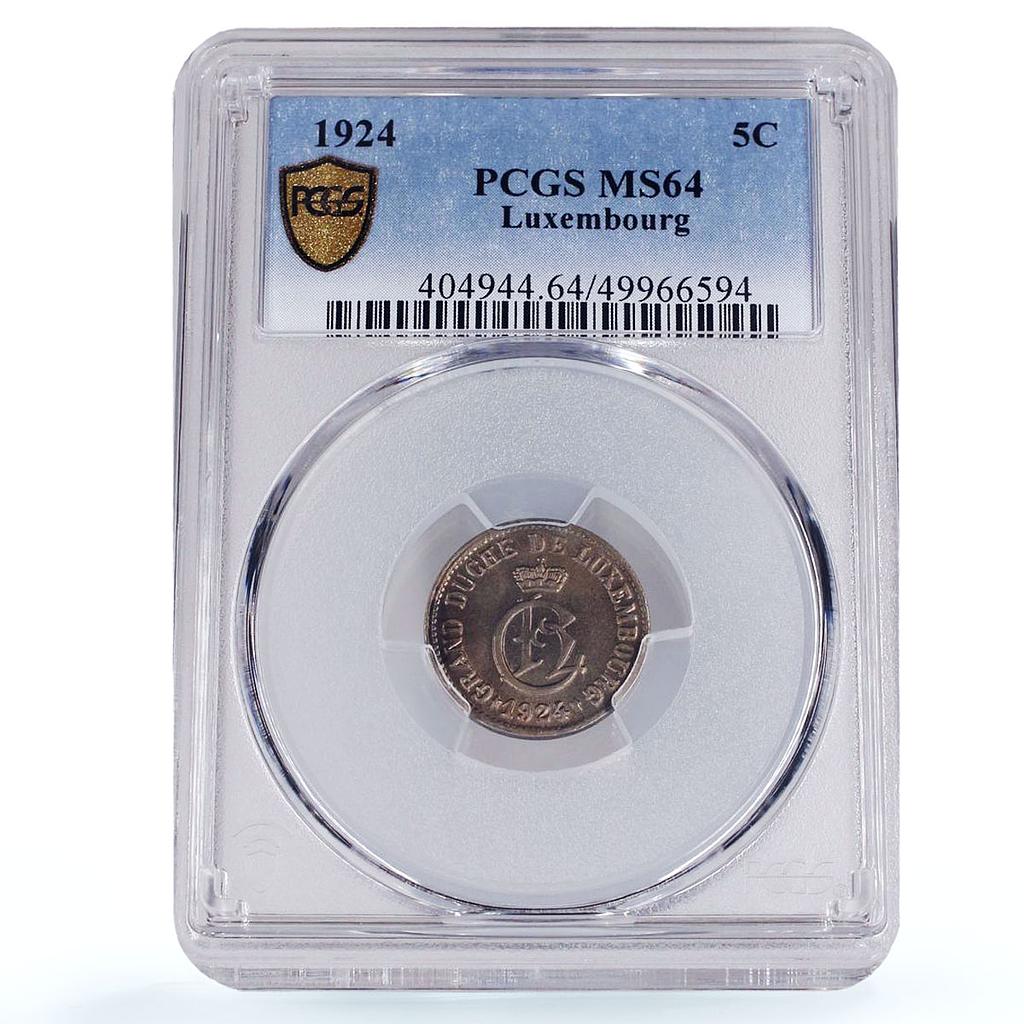 Luxembourg 5 centimes Duchess Charlotte Coinage MS64 PCGS CuNi coin 1924