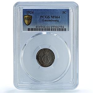 Luxembourg 5 centimes Duchess Charlotte Coinage MS64 PCGS CuNi coin 1924