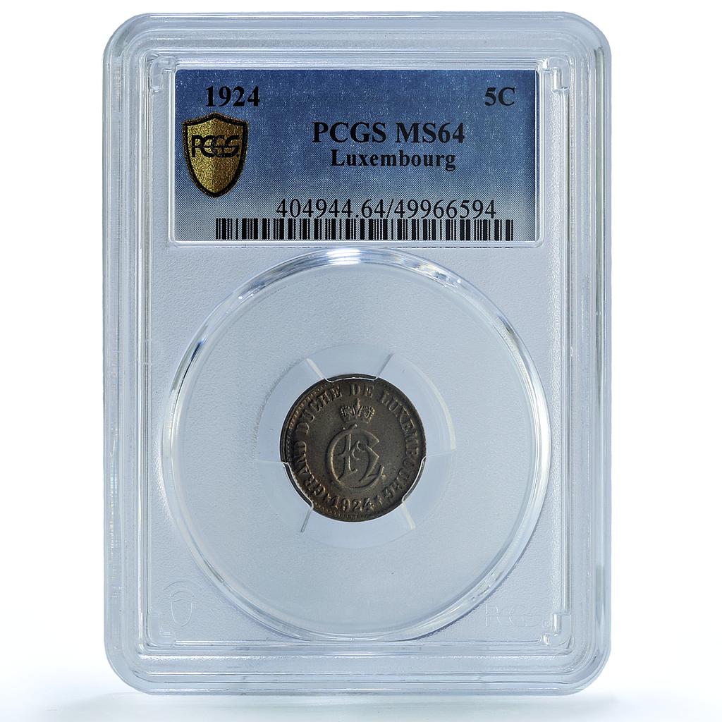 Luxembourg 5 centimes Duchess Charlotte Coinage MS64 PCGS CuNi coin 1924 Luxembourg 5 centimes Duchess Charlotte Coinage MS64 PCGS CuNi coin 1924