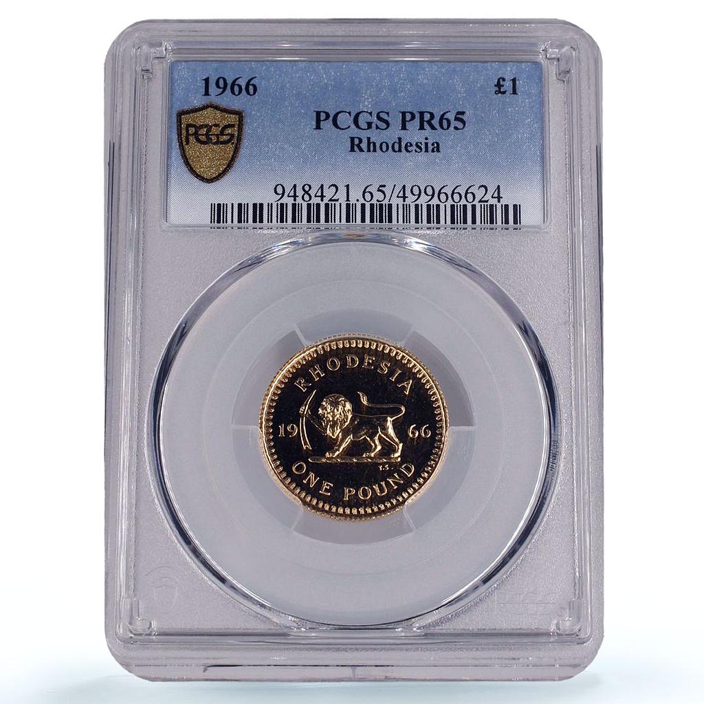 Great Britain Rhodesia 1 pound Queen Elizabeth KM-6 PR65 PCGS gold coin 1966