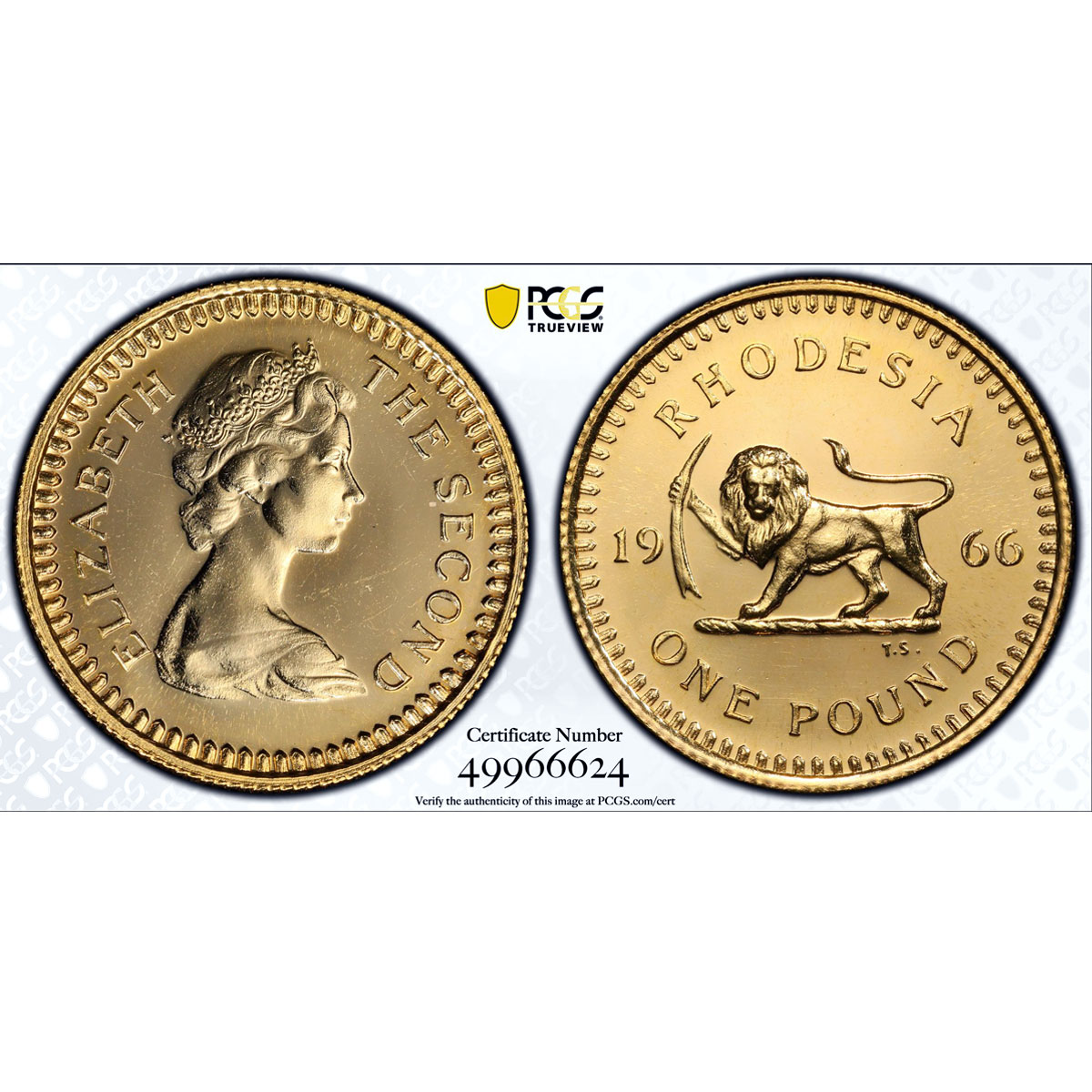 Great Britain Rhodesia 1 pound Queen Elizabeth KM-6 PR65 PCGS gold coin 1966