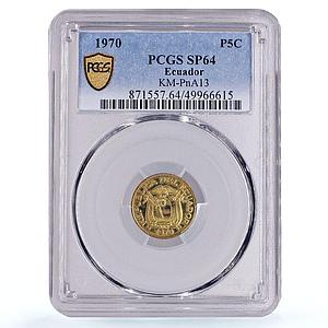 Ecuador 5 centavos Republic Coinage PATTERN TRIAL KM-PnA13 SP64 PCGS coin 1970