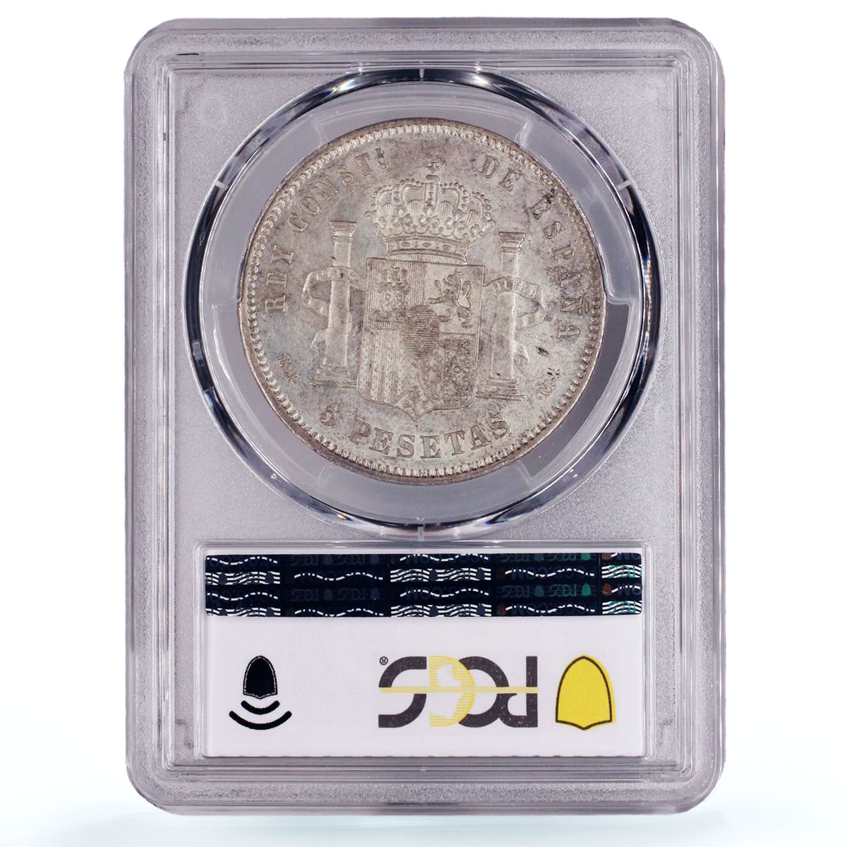 Spain 5 pesetas King Alfonso XII Coinage KM-676 AU55 PCGS silver coin 1878