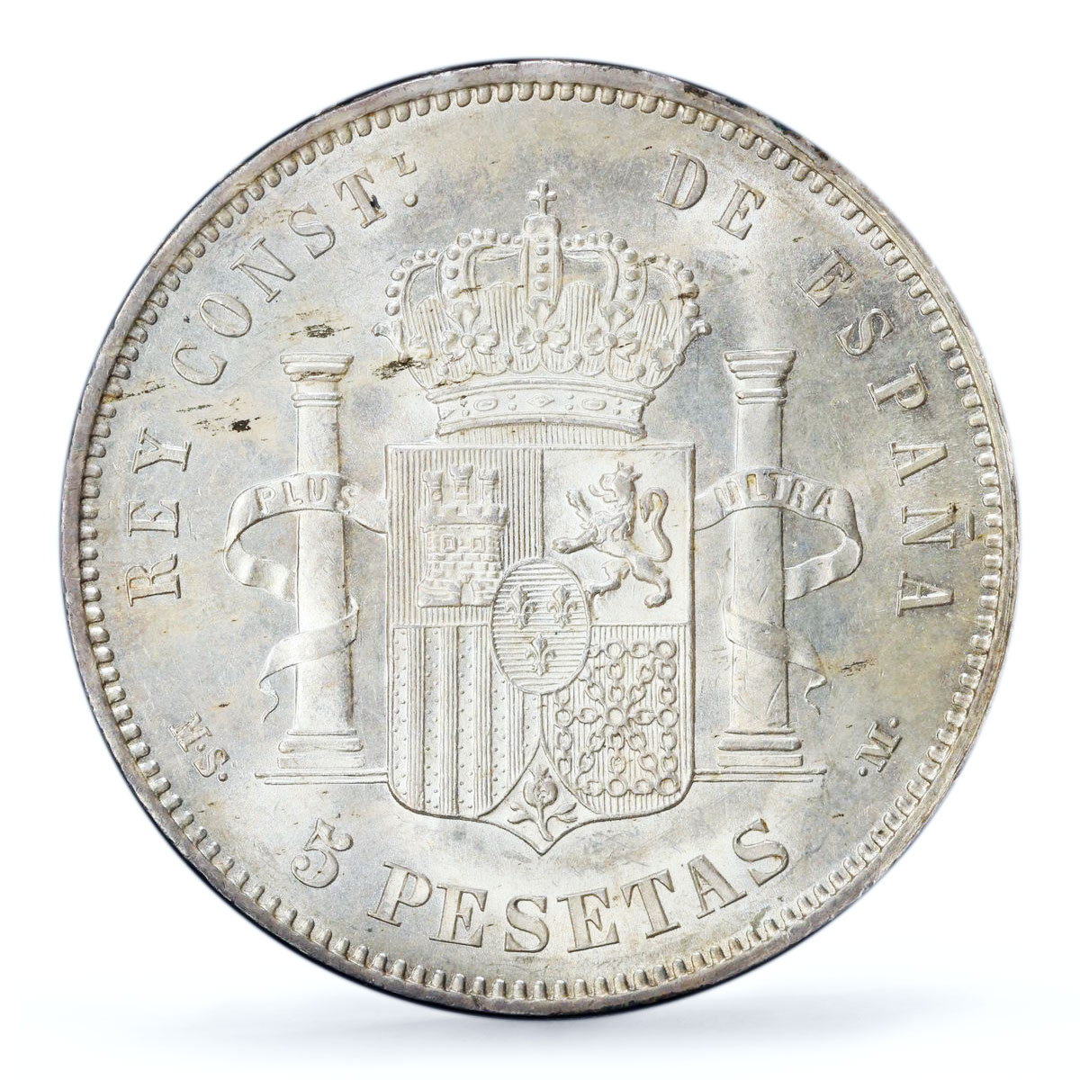 Spain 5 pesetas King Alfonso XII Coinage KM-688 MS61 PCGS silver coin 1885