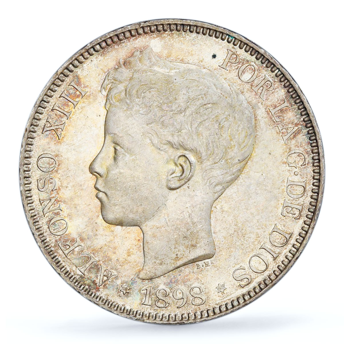 Spain 5 pesetas King Alfonso XIII Child Portrait MS63 PCGS silver coin 1898