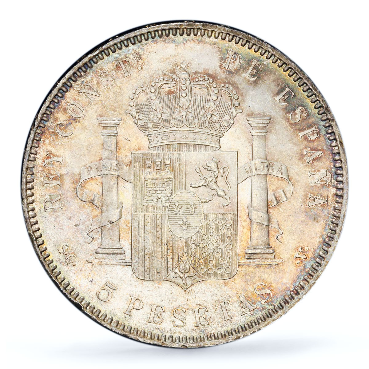 Spain 5 pesetas King Alfonso XIII Child Portrait MS63 PCGS silver coin 1898