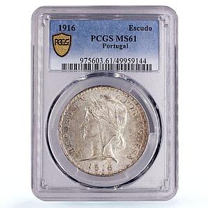 Portugal 1 escudo Republic Coinage Liberty Head MS61 PCGS silver coin 1916