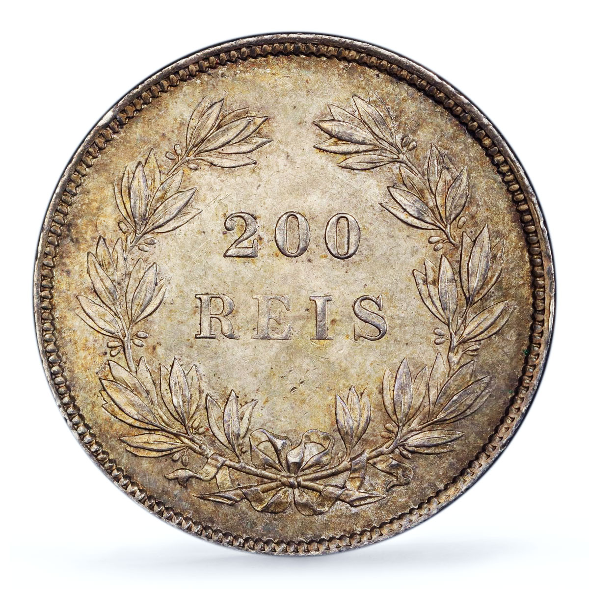 Portugal 200 reis Queen Maria II Coinage KM-474 MS63 PCGS silver coin 1843