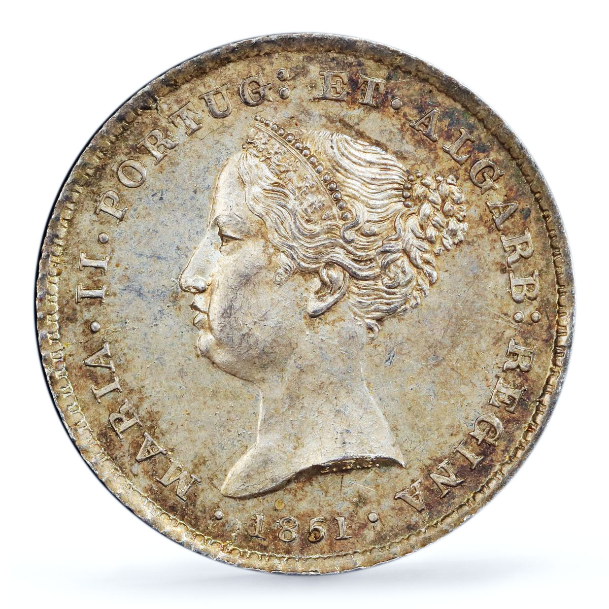 Portugal 100 reis Queen Maria II Coinage KM-485 MS64 PCGS silver coin 1851