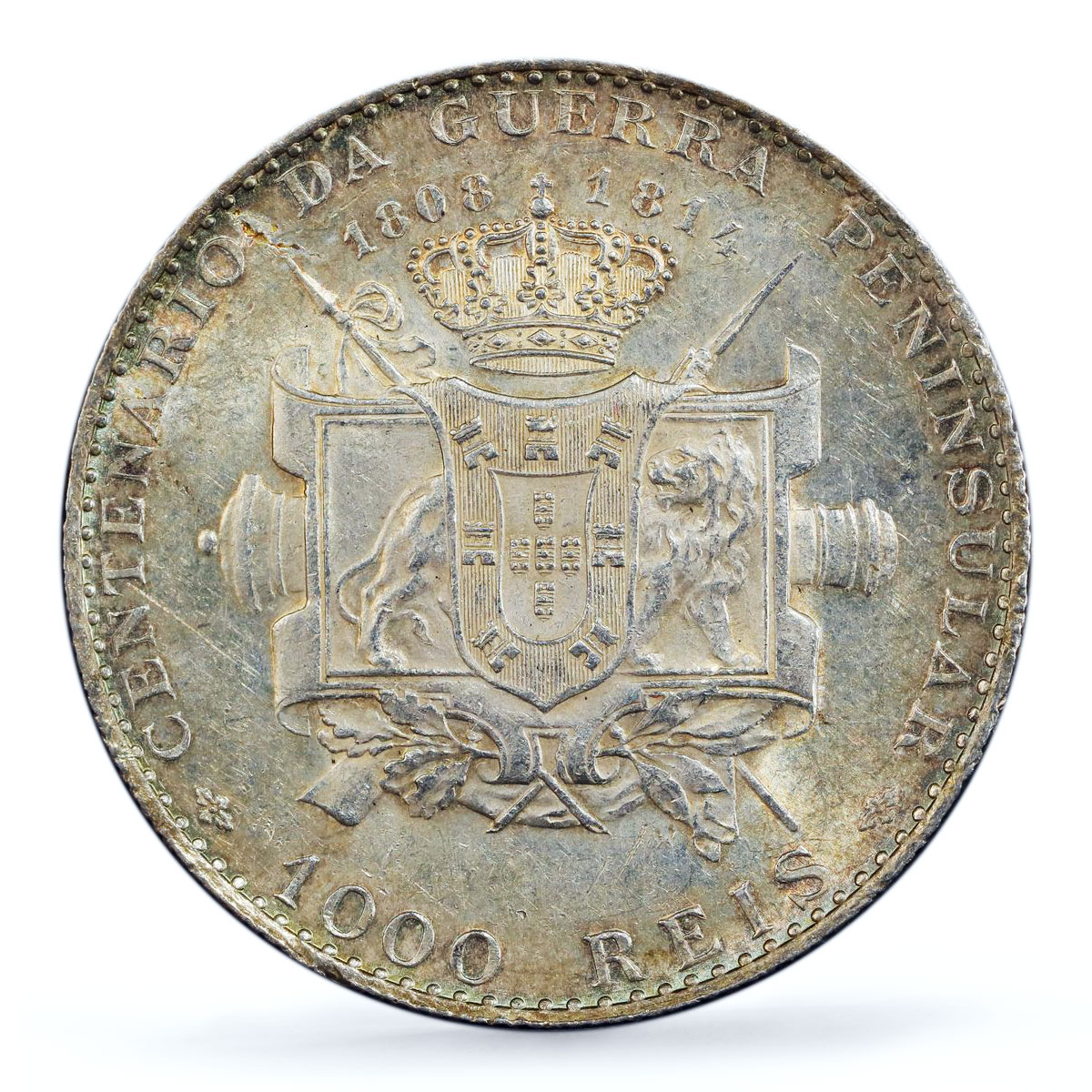 Portugal 1000 reis King Manuel II Peninsular War AU58 PCGS silver coin 1910
