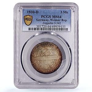 Germany 3 mark Graf Zeppelin Flight Airship Mark D MS64 PCGS silver coin 1930