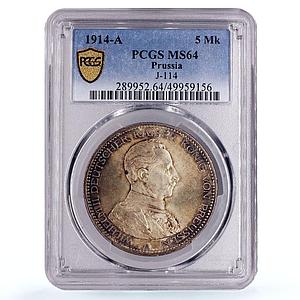 Germany Prussia 5 mark William Wilhelm II Thaler MS64 PCGS silver coin 1914