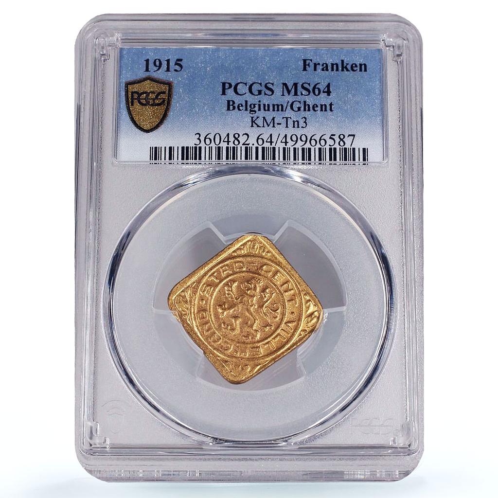 Belgium Ghent 1 franken German Occupation Coinage KM-Tn3 MS64 PCGS coin 1915