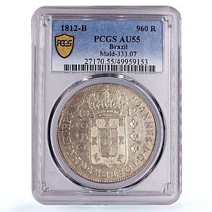 Brazil 960 reis Prince Jonh Joao Regent Mark B AU55 PCGS silver coin 1812