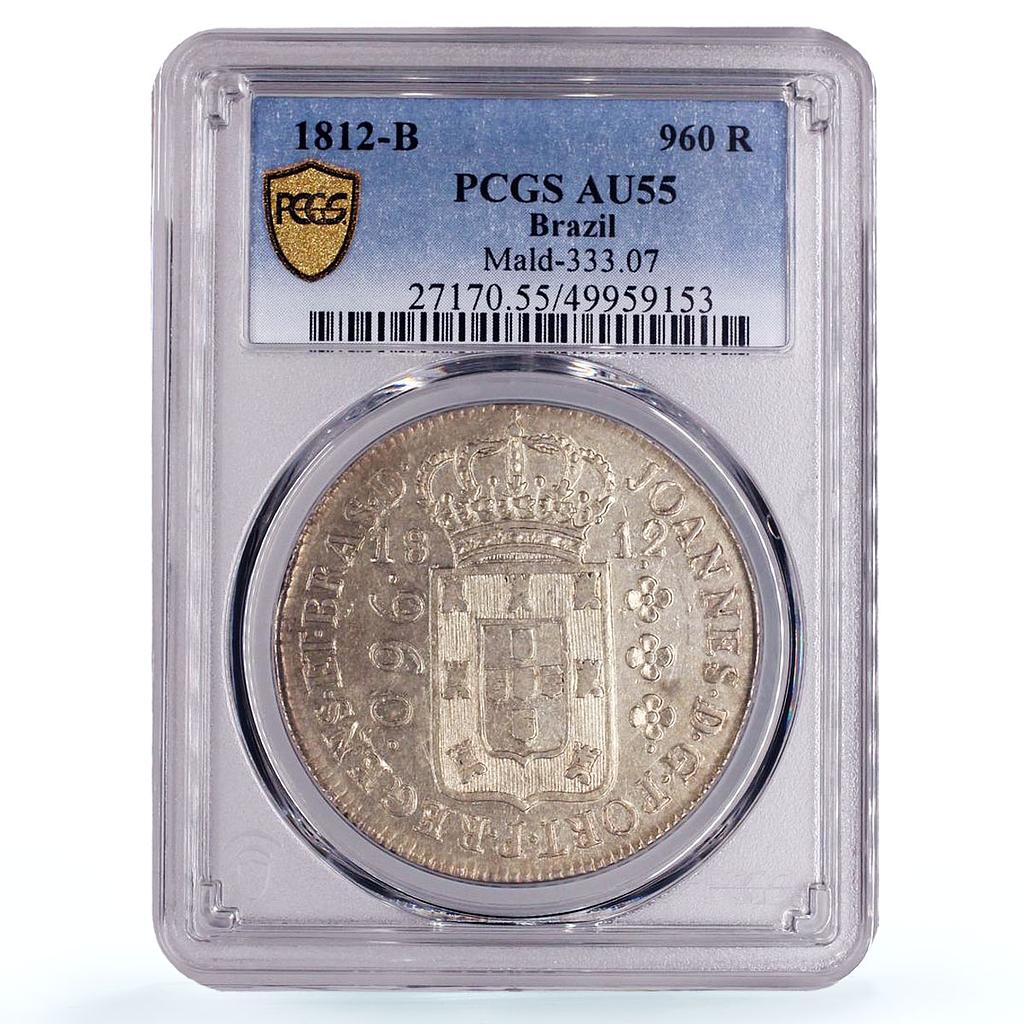 Brazil 960 reis Prince Jonh Joao Regent Mark B AU55 PCGS silver coin 1812