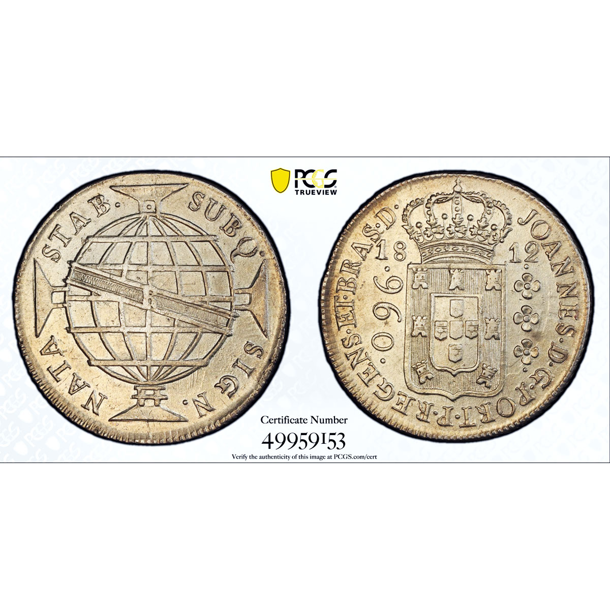 Brazil 960 reis Prince Jonh Joao Regent Mark B AU55 PCGS silver coin 1812