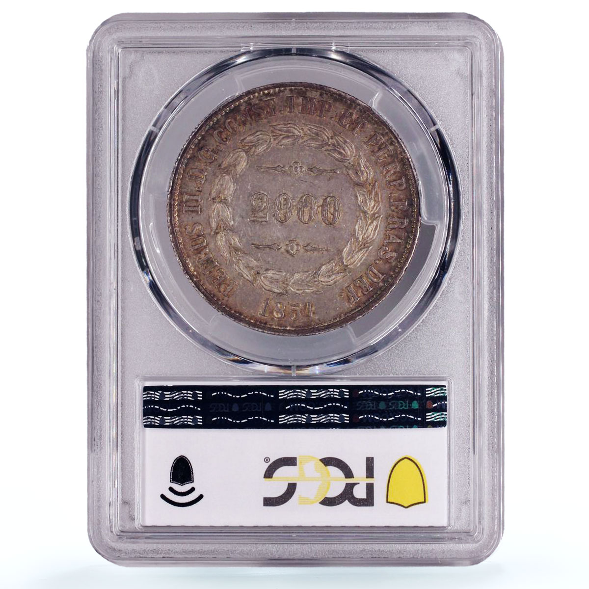 Brazil 2000 reis King Pedro II Coinage KM-462 AU55 PCGS silver coin 1851