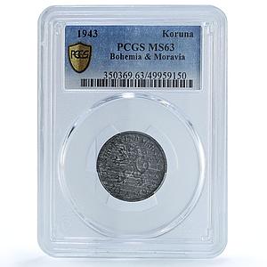 Czech Bohemia Moravia koruna German Occupation Coinage KM-4 MS63 PCGS coin 1943
