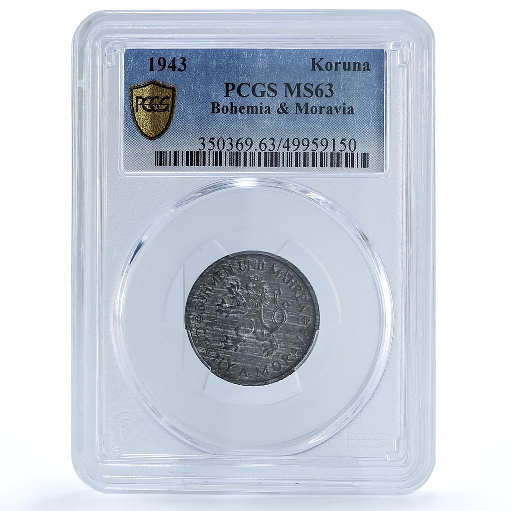Czech Bohemia Moravia koruna German Occupation Coinage KM-4 MS63 PCGS coin 1943 Czech Bohemia Moravia koruna German Occupation Coinage KM-4 MS63 PCGS coin 1943