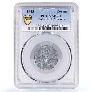 Czech Bohemia Moravia koruna German Occupation Coinage KM-4 MS63 PCGS coin 1943