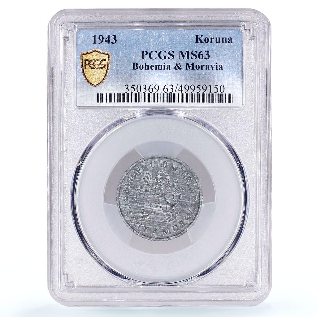 Czech Bohemia Moravia koruna German Occupation Coinage KM-4 MS63 PCGS coin 1943