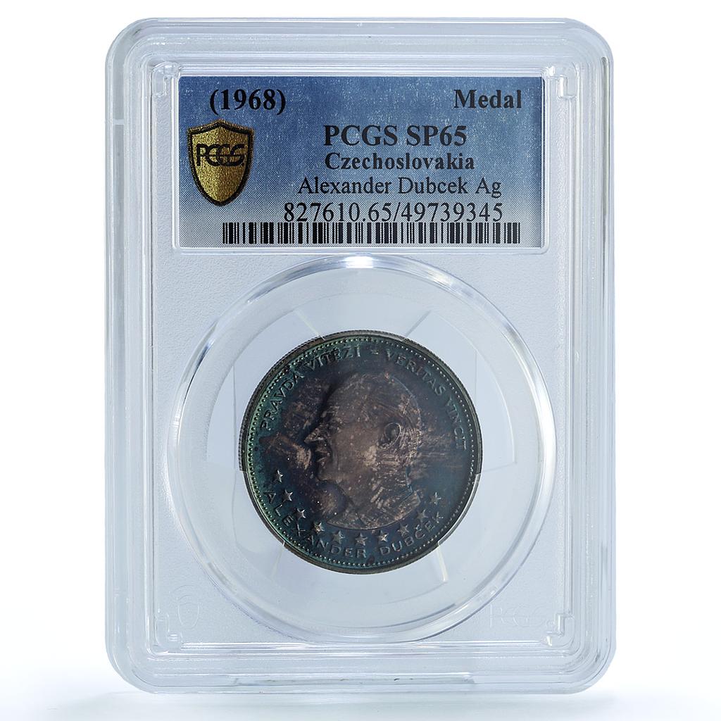 Czechoslovakia Alexander Dubcek Jan Hus Politics SP65 PCGS silver medal 1968 Czechoslovakia Alexander Dubcek Jan Hus Politics SP65 PCGS silver medal 1968