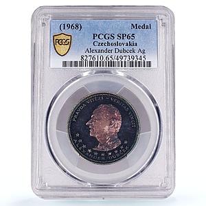 Czechoslovakia Alexander Dubcek Jan Hus Politics SP65 PCGS silver medal 1968