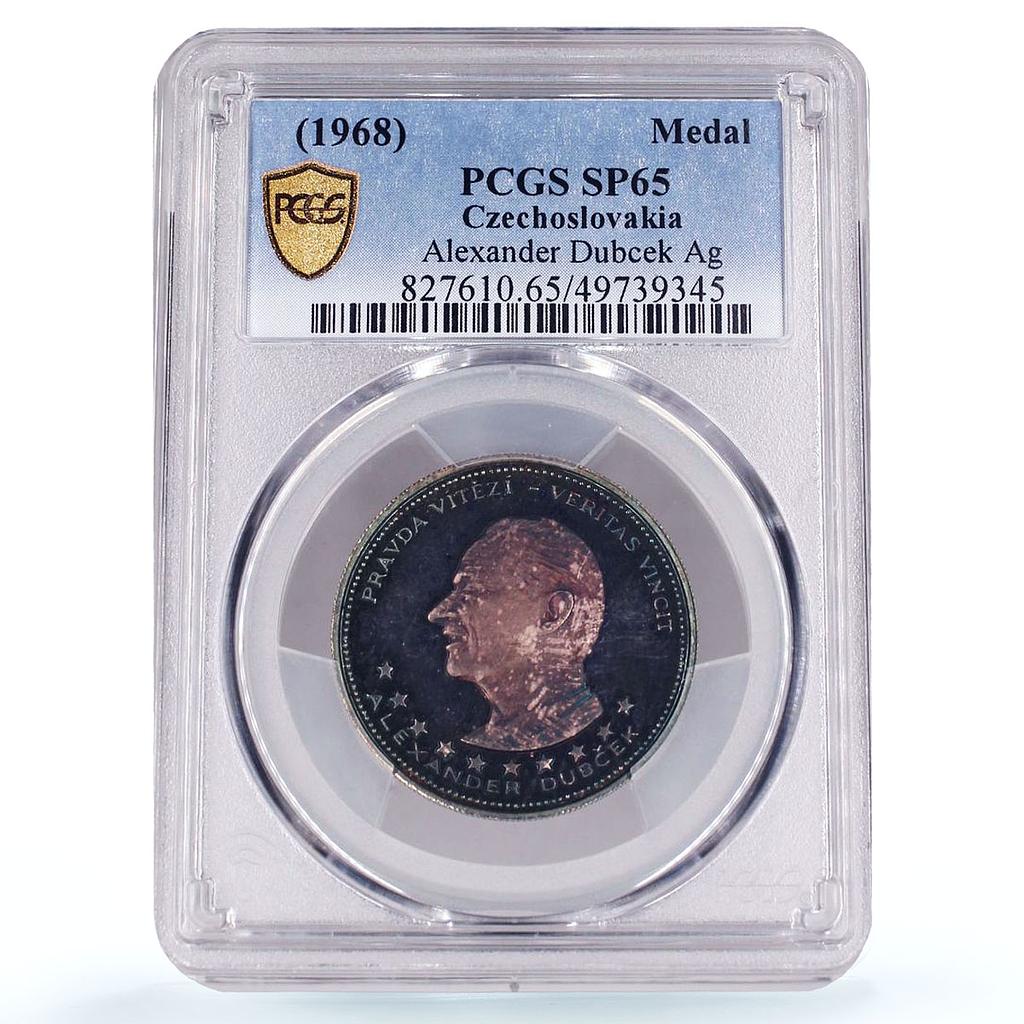 Czechoslovakia Alexander Dubcek Jan Hus Politics SP65 PCGS silver medal 1968