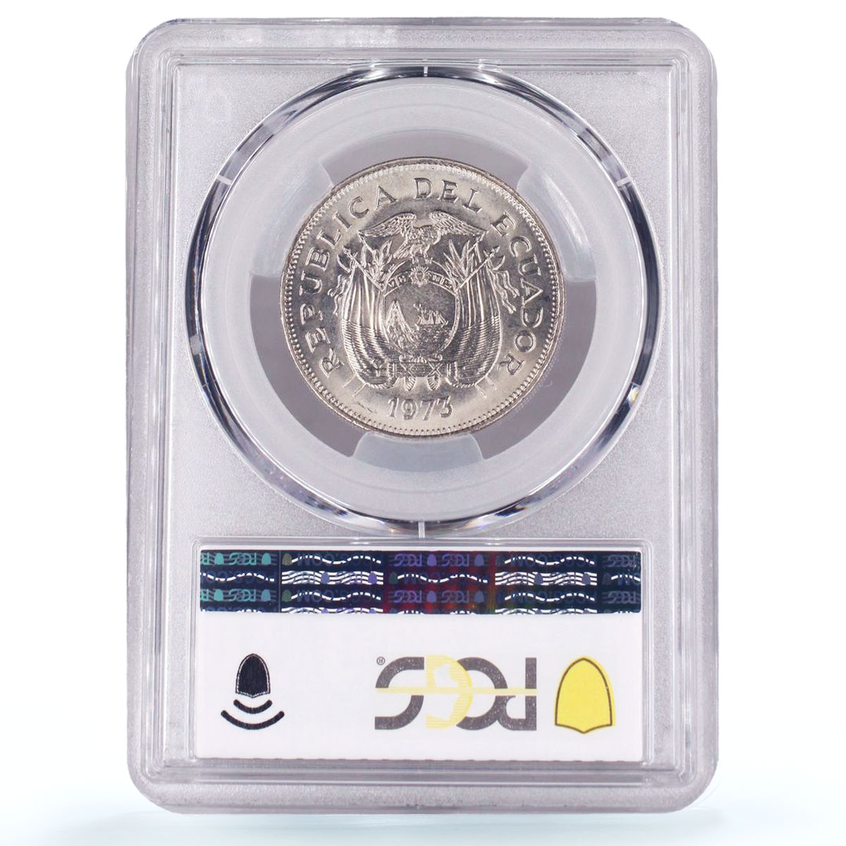 Ecuador 2 sucre Non Circulating Destroyed Mintage KM-82 MS67 PCGS CuNi coin 1973